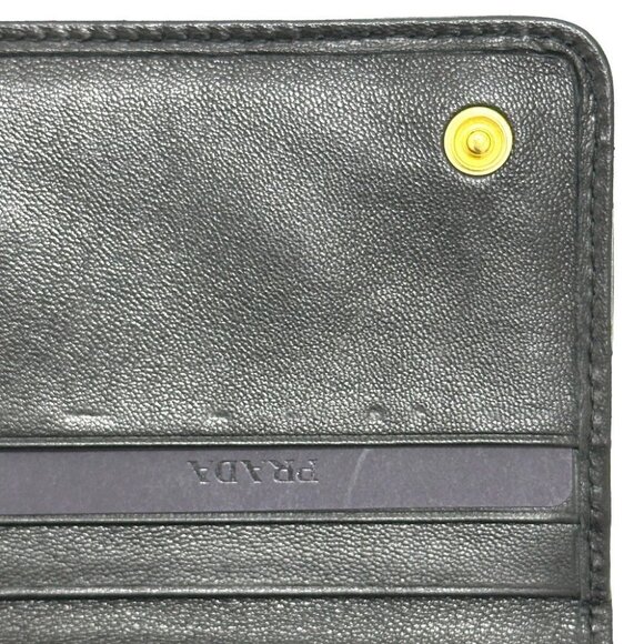 PRADA 1M1132 Logo Gather Two fold Long Wallet Leather Black - Picture 14 of 16